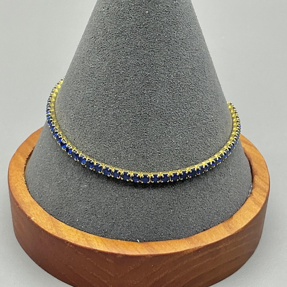 Bracelet Gold Tone Blue Stone Tennis Bolo Adjustable Womens Fashion Jewelry